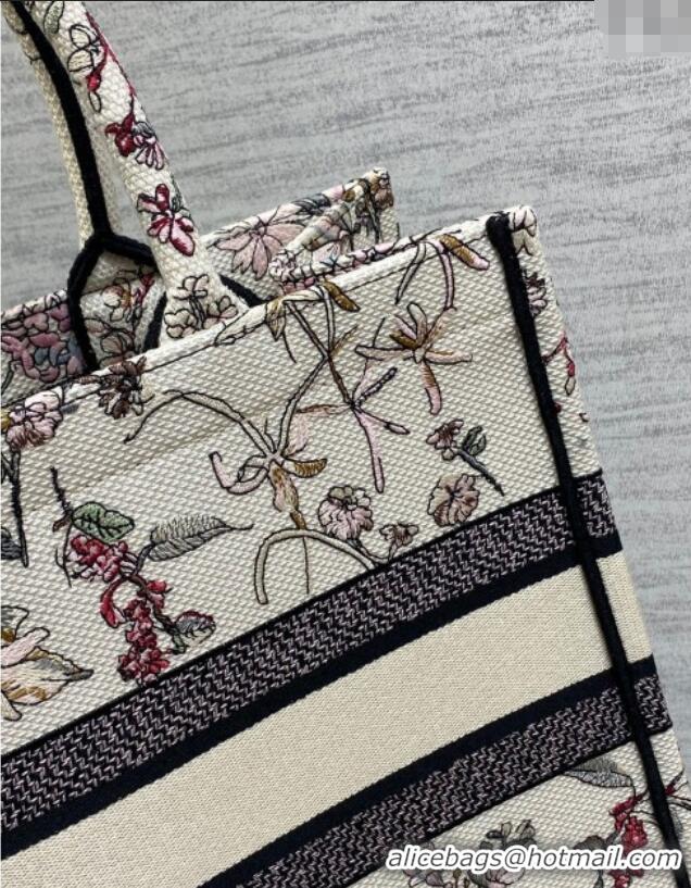 Original Cheap Dior Medium Dior Book Tote Bag in White Flower Embroidery D1122 2025