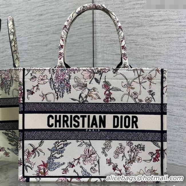 Original Cheap Dior Medium Dior Book Tote Bag in White Flower Embroidery D1122 2025