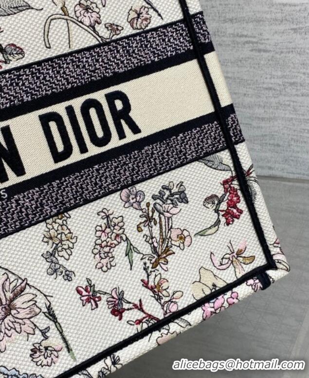 Original Cheap Dior Medium Dior Book Tote Bag in White Flower Embroidery D1122 2025
