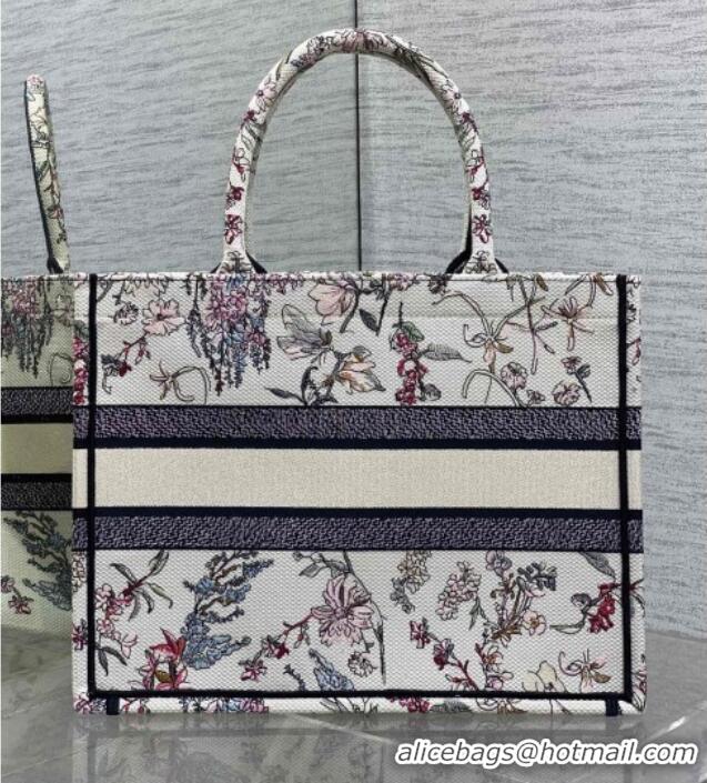 Original Cheap Dior Medium Dior Book Tote Bag in White Flower Embroidery D1122 2025