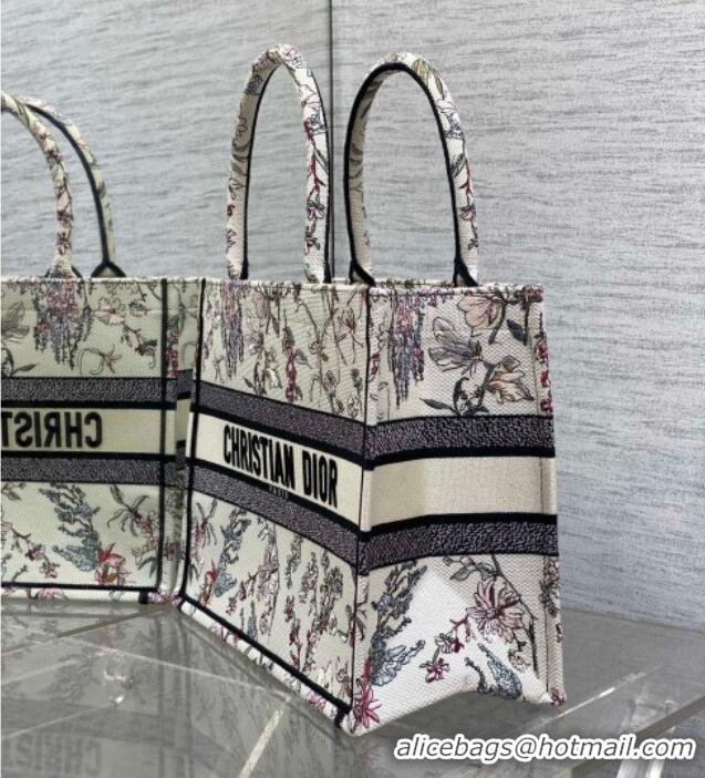 Original Cheap Dior Medium Dior Book Tote Bag in White Flower Embroidery D1122 2025