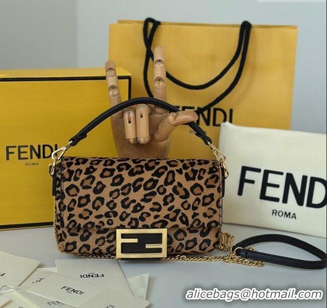 Best Price Fendi Baguette Mini Bag in Leopard Printed Mohair 8691S 2025