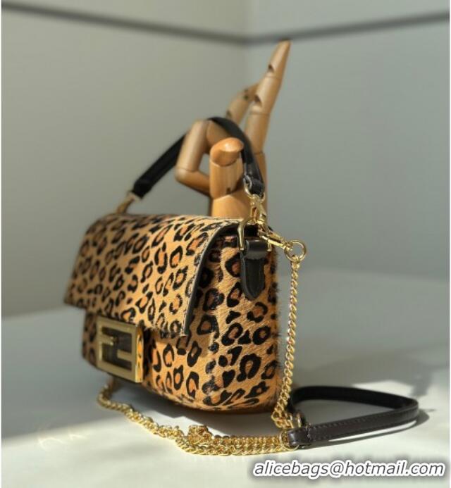 Best Price Fendi Baguette Mini Bag in Leopard Printed Mohair 8691S 2025