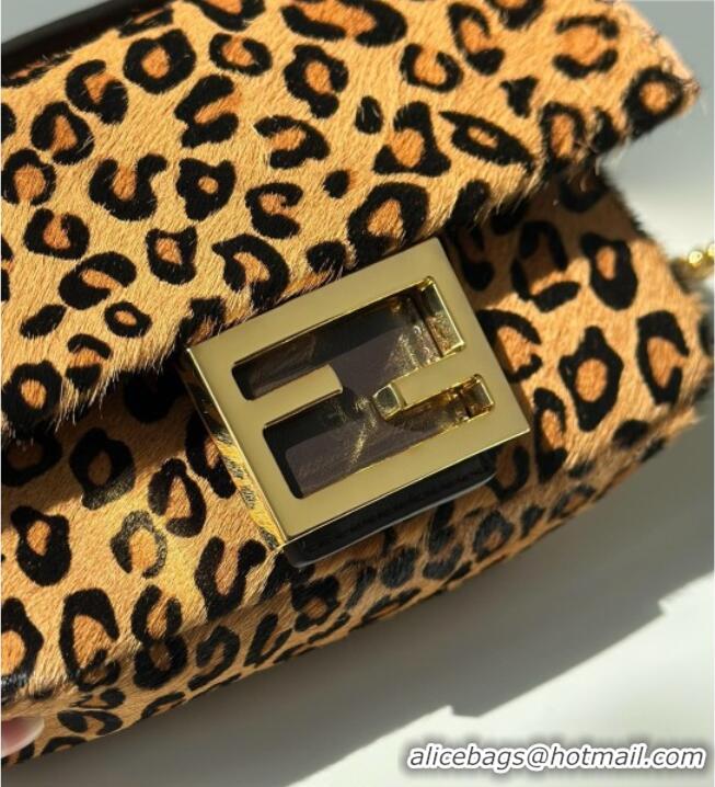 Best Price Fendi Baguette Mini Bag in Leopard Printed Mohair 8691S 2025