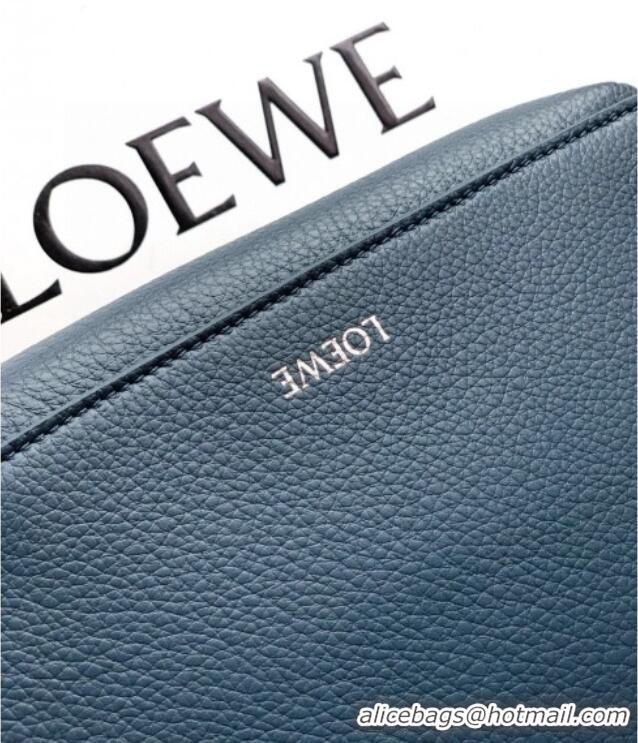 Best Quality Loewe Medium Pebble messenger bag in supple grained calfskin 9094 Indigo Blue 2025