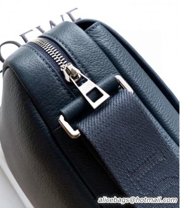 Best Quality Loewe Medium Pebble messenger bag in supple grained calfskin 9094 Indigo Blue 2025