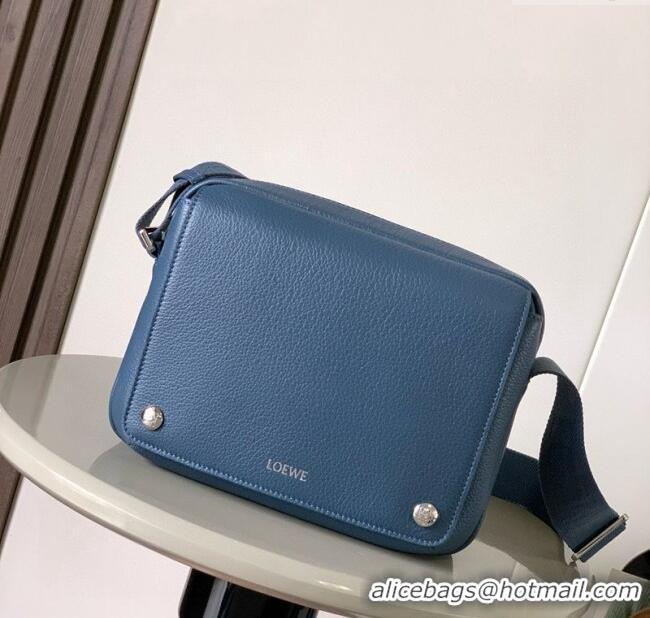 Best Quality Loewe Medium Pebble messenger bag in supple grained calfskin 9094 Indigo Blue 2025