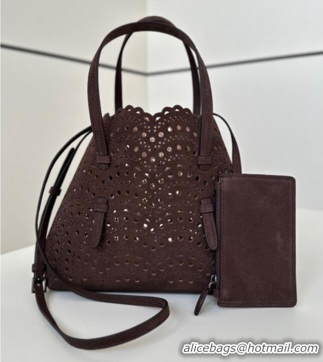 Best Price Alaia Mina Tote Bag in Vienne Openwork Suede 8819L Dark Brown 2025