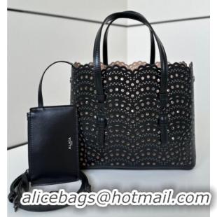 Promotional Alaia Mina Tote Bag in Vienne Openwork Leather 8819L Black 2025