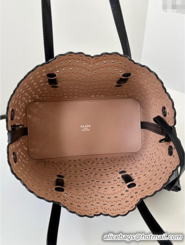 Promotional Alaia Mina Tote Bag in Vienne Openwork Leather 8819L Black 2025