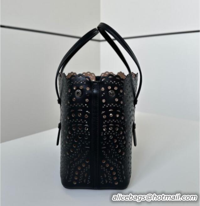 Promotional Alaia Mina Tote Bag in Vienne Openwork Leather 8819L Black 2025