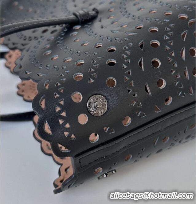 Promotional Alaia Mina Tote Bag in Vienne Openwork Leather 8819L Black 2025