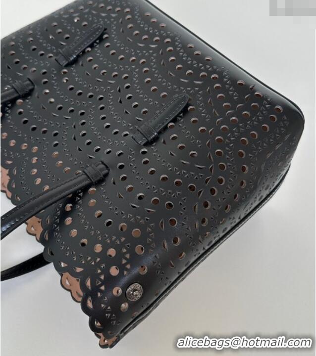 Promotional Alaia Mina Tote Bag in Vienne Openwork Leather 8819L Black 2025