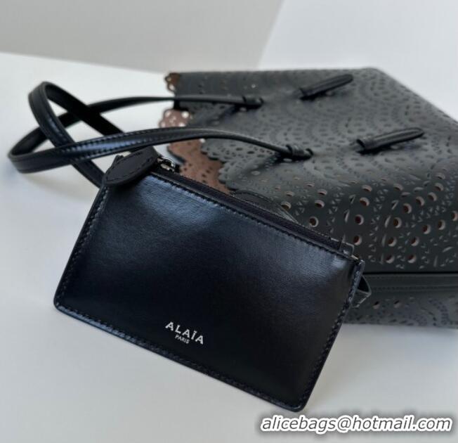 Promotional Alaia Mina Tote Bag in Vienne Openwork Leather 8819L Black 2025