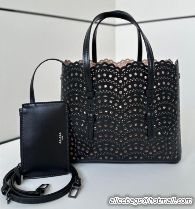 Promotional Alaia Mina Tote Bag in Vienne Openwork Leather 8819L Black 2025
