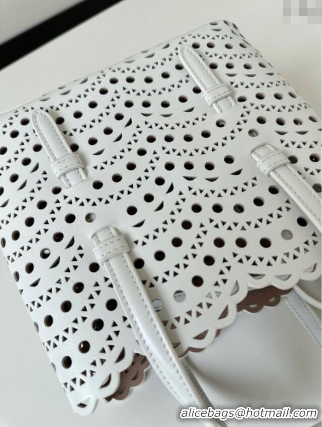 Luxury Discount Alaia Mina Tote Bag in Vienne Openwork Leather 8819L White 2025