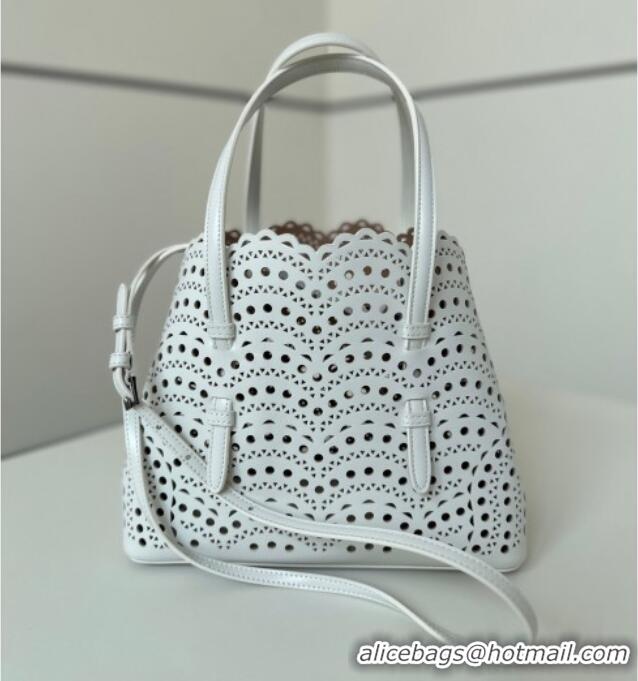 Luxury Discount Alaia Mina Tote Bag in Vienne Openwork Leather 8819L White 2025
