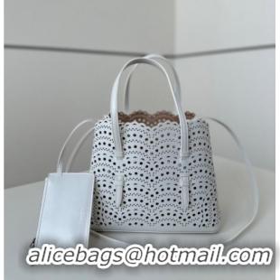 Promotional Alaia Mina Tote Bag in Vienne Openwork Leather 8819S White 2025
