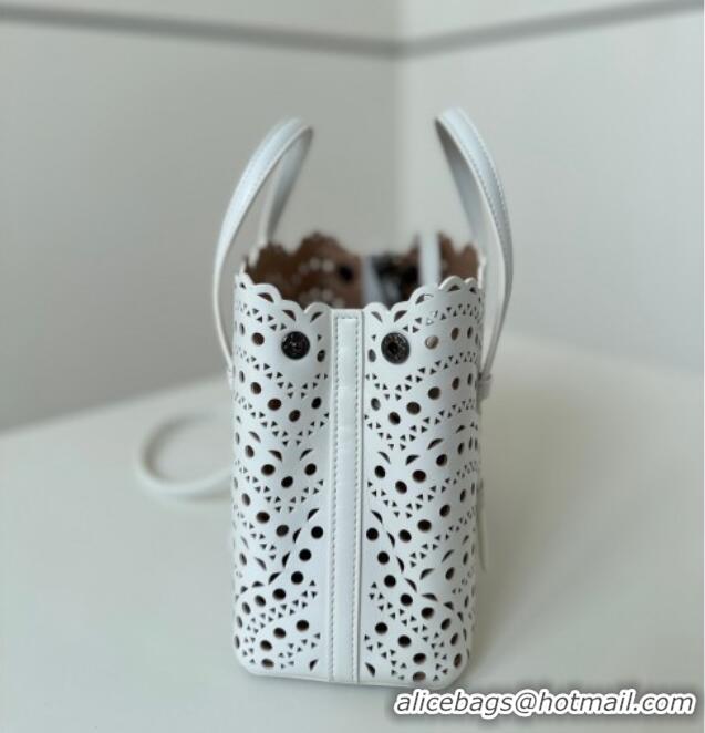 Promotional Alaia Mina Tote Bag in Vienne Openwork Leather 8819S White 2025