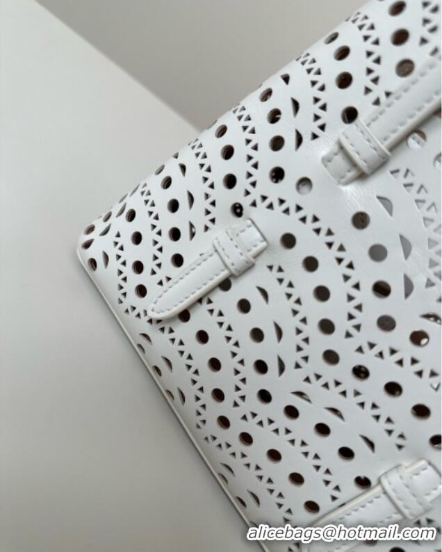 Promotional Alaia Mina Tote Bag in Vienne Openwork Leather 8819S White 2025