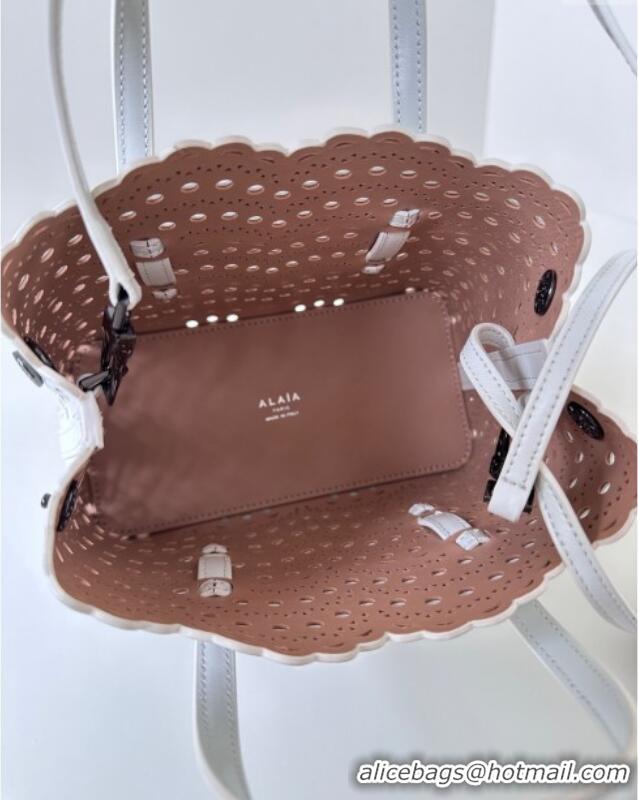 Promotional Alaia Mina Tote Bag in Vienne Openwork Leather 8819S White 2025