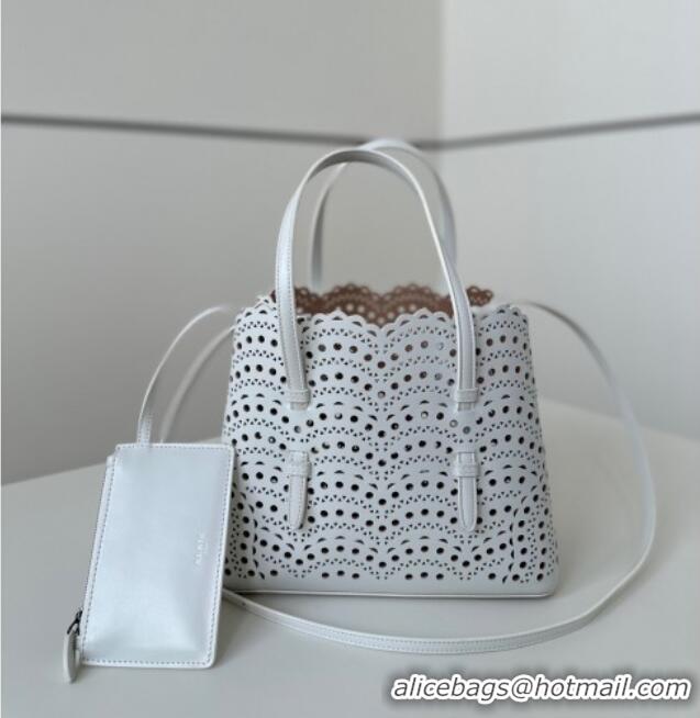 Promotional Alaia Mina Tote Bag in Vienne Openwork Leather 8819S White 2025