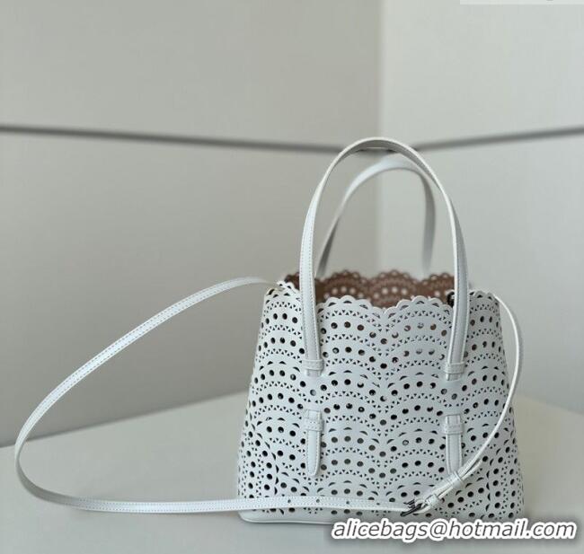 Promotional Alaia Mina Tote Bag in Vienne Openwork Leather 8819S White 2025