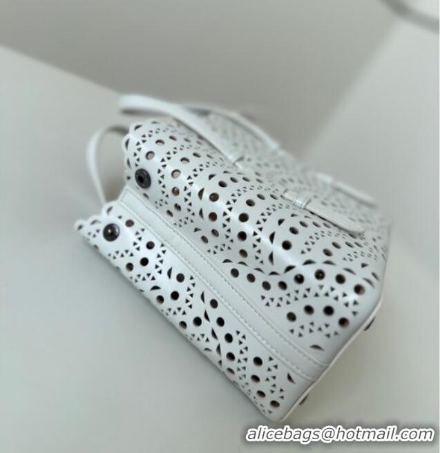 Promotional Alaia Mina Tote Bag in Vienne Openwork Leather 8819S White 2025