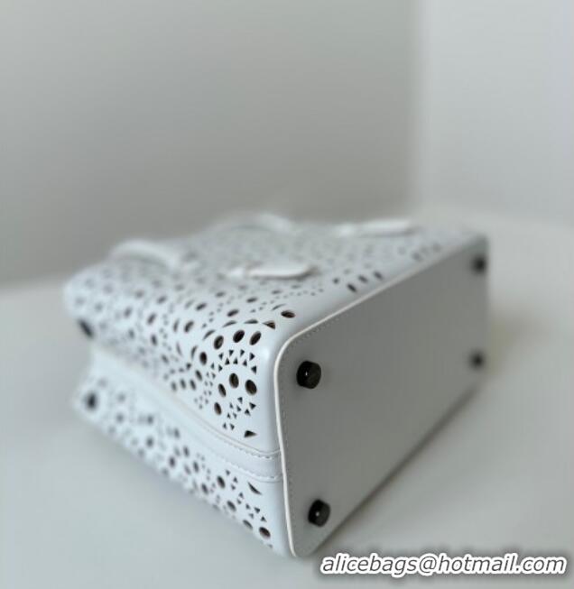 Promotional Alaia Mina Tote Bag in Vienne Openwork Leather 8819S White 2025