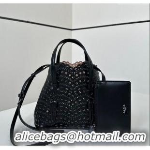 Super Quality Alaia Mina Tote Bag in Vienne Openwork Leather 8819S Black 2025