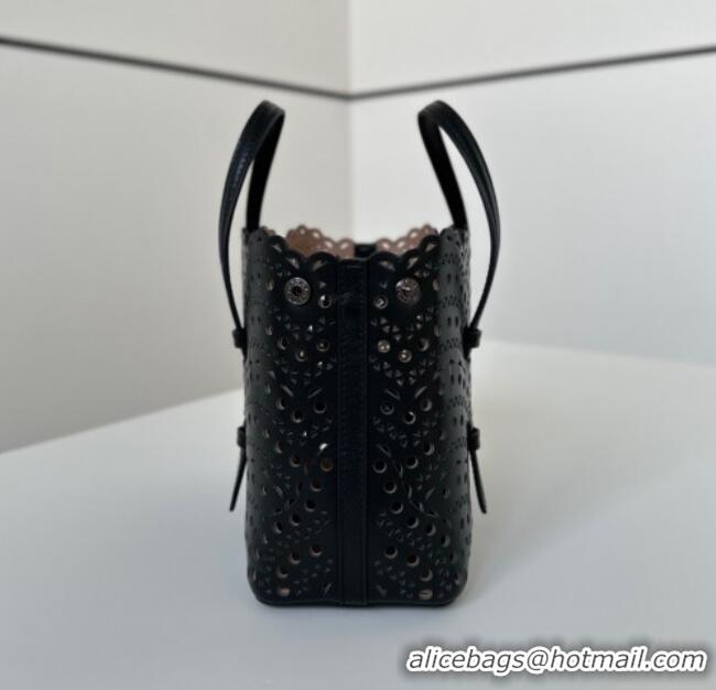 Super Quality Alaia Mina Tote Bag in Vienne Openwork Leather 8819S Black 2025