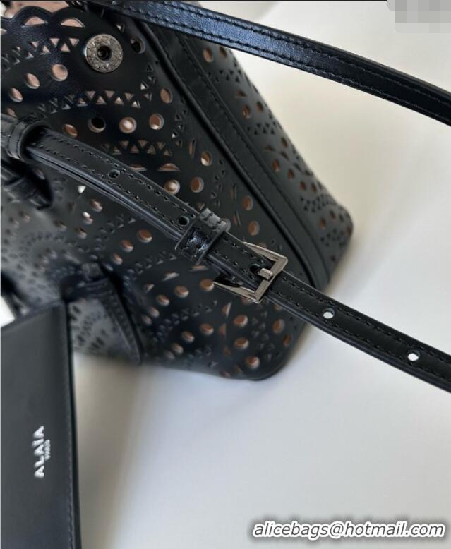 Super Quality Alaia Mina Tote Bag in Vienne Openwork Leather 8819S Black 2025
