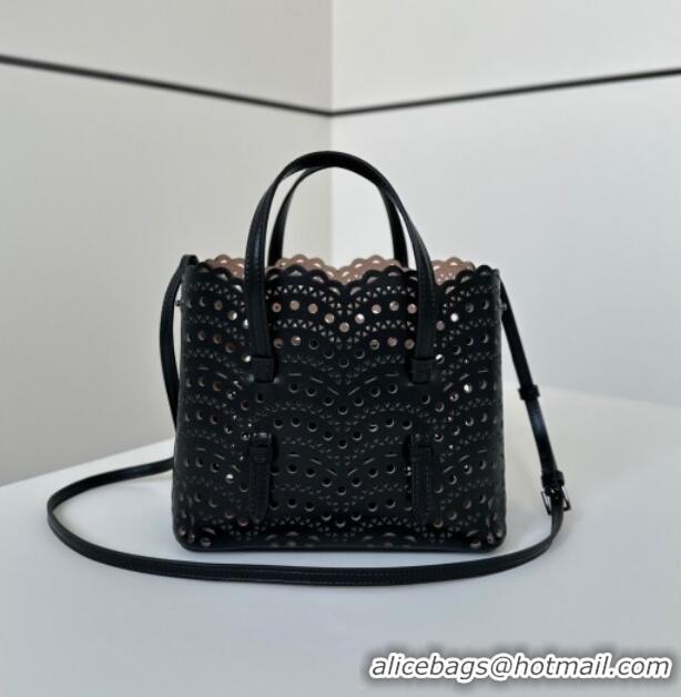 Super Quality Alaia Mina Tote Bag in Vienne Openwork Leather 8819S Black 2025