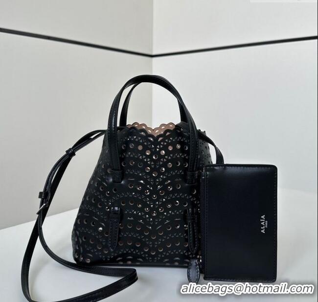 Super Quality Alaia Mina Tote Bag in Vienne Openwork Leather 8819S Black 2025