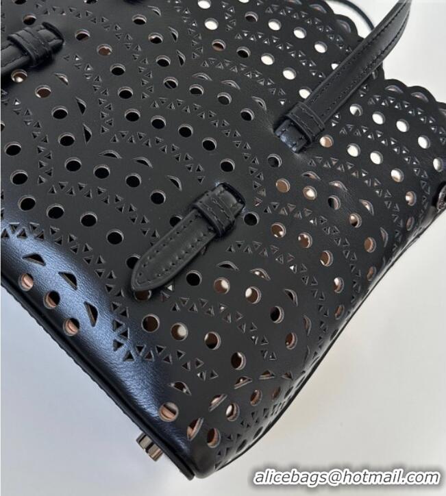 Super Quality Alaia Mina Tote Bag in Vienne Openwork Leather 8819S Black 2025