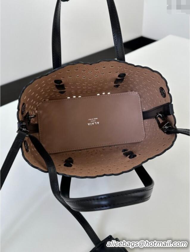 Super Quality Alaia Mina Tote Bag in Vienne Openwork Leather 8819S Black 2025