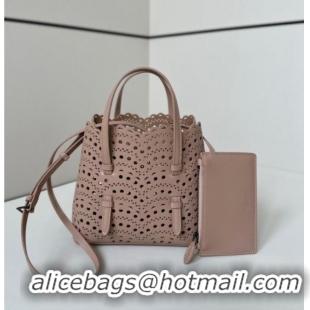 Luxury Cheap Alaia Mina Tote Bag in Vienne Openwork Leather 8819S Pink 2025