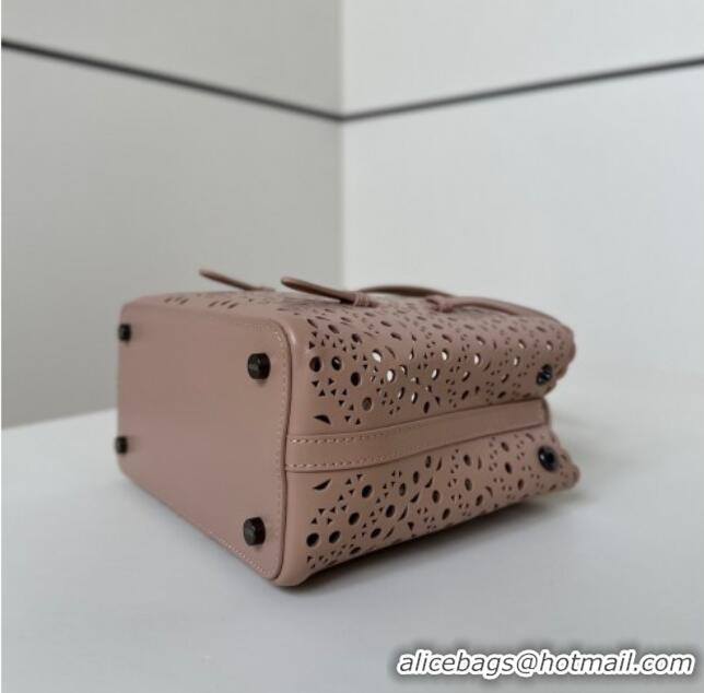 Luxury Cheap Alaia Mina Tote Bag in Vienne Openwork Leather 8819S Pink 2025