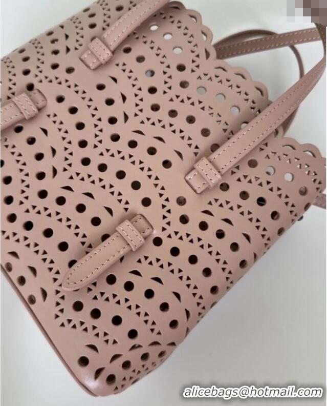 Luxury Cheap Alaia Mina Tote Bag in Vienne Openwork Leather 8819S Pink 2025
