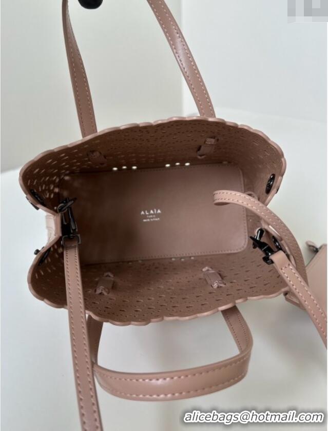 Luxury Cheap Alaia Mina Tote Bag in Vienne Openwork Leather 8819S Pink 2025