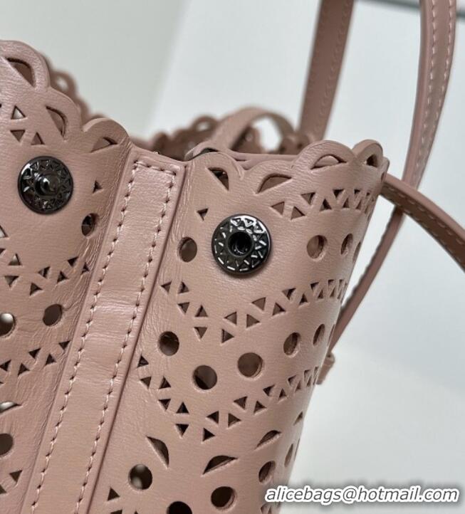 Luxury Cheap Alaia Mina Tote Bag in Vienne Openwork Leather 8819S Pink 2025