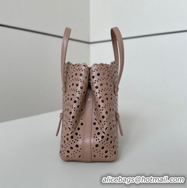 Luxury Cheap Alaia Mina Tote Bag in Vienne Openwork Leather 8819S Pink 2025