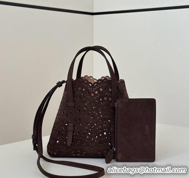Top Grade Alaia Mina Tote Bag in Vienne Openwork Suede 8819S Dark Brown 2025