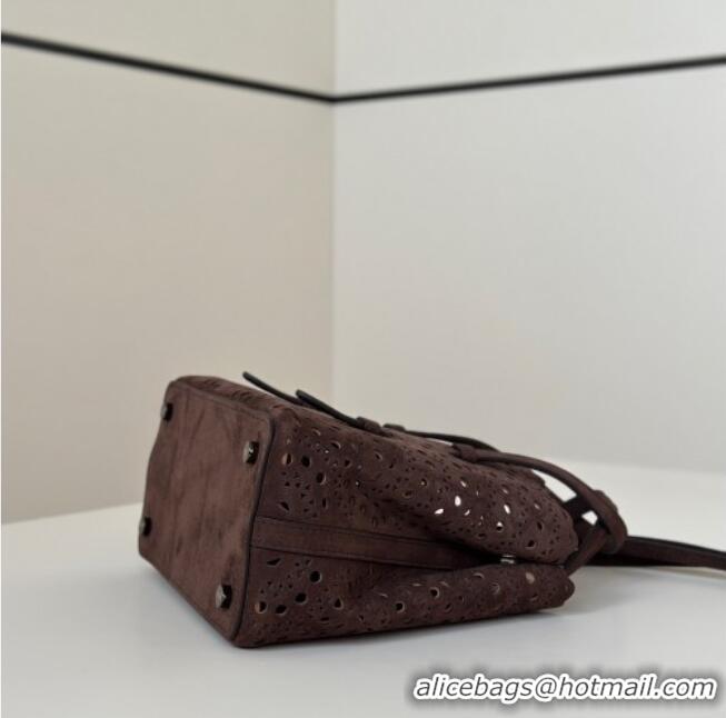 Top Grade Alaia Mina Tote Bag in Vienne Openwork Suede 8819S Dark Brown 2025