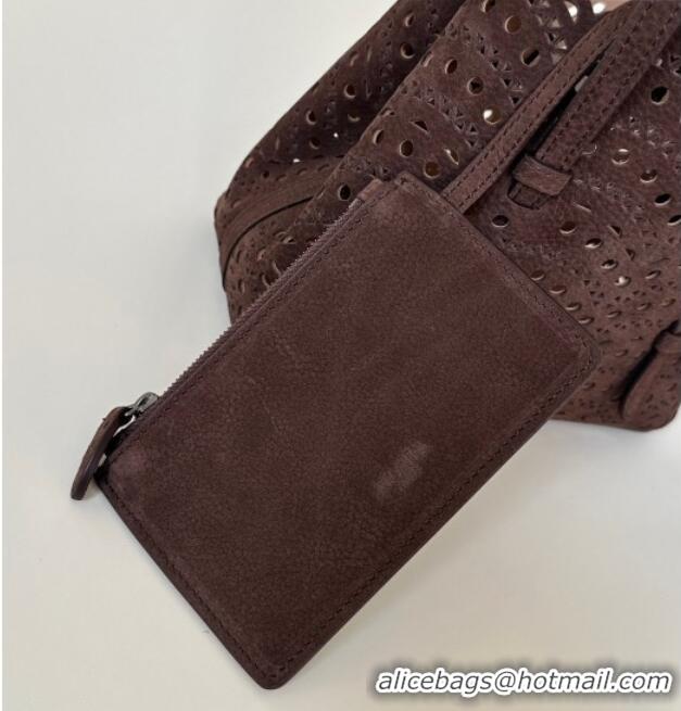 Top Grade Alaia Mina Tote Bag in Vienne Openwork Suede 8819S Dark Brown 2025