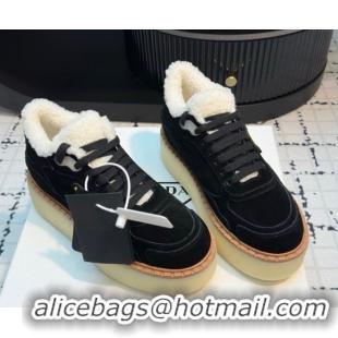 Good Quality Prada Suede and Wool Platform Mid-top Sneakers 5cm Black 2025 1T725N 1027097