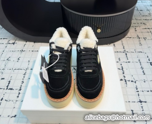 Good Quality Prada Suede and Wool Platform Mid-top Sneakers 5cm Black 2025 1T725N 1027097