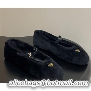 Stylish Prada Shearling ballerinas flat Black 2025 1F159O 1027098