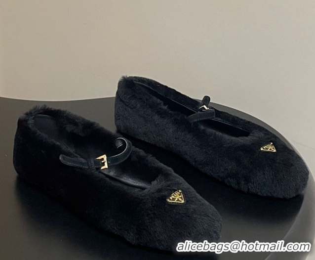 Stylish Prada Shearling ballerinas flat Black 2025 1F159O 1027098