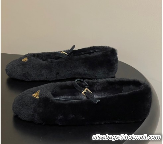 Stylish Prada Shearling ballerinas flat Black 2025 1F159O 1027098